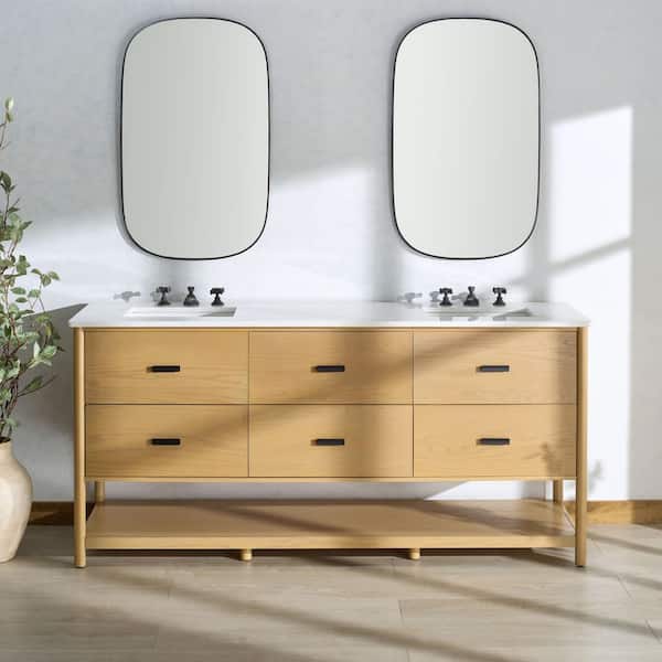 Jaylessa 72 in. Double Sink Natural Bath Vanity with White Marble Top