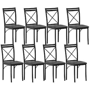 Dining Chairs Set of 8 with Steel Legs, Ergonomic Back, PU Leather Cushioned Seats for Kitchen and Living Room, Black