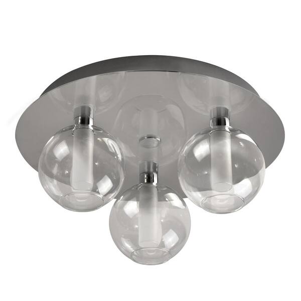 BAZZ 3-Light Chrome Ceiling Lamp with Clear Glass Ball and Frosted Tubes
