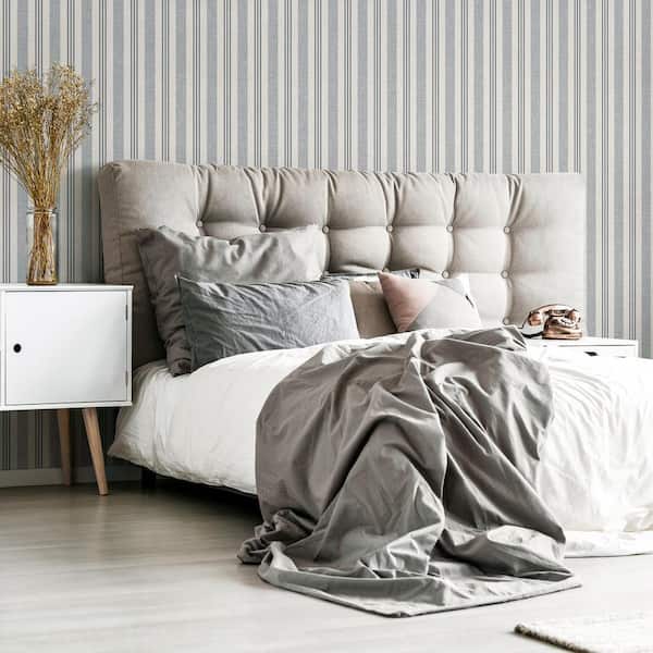 Soft Ticking Stripe Slate Grey Wallpaper