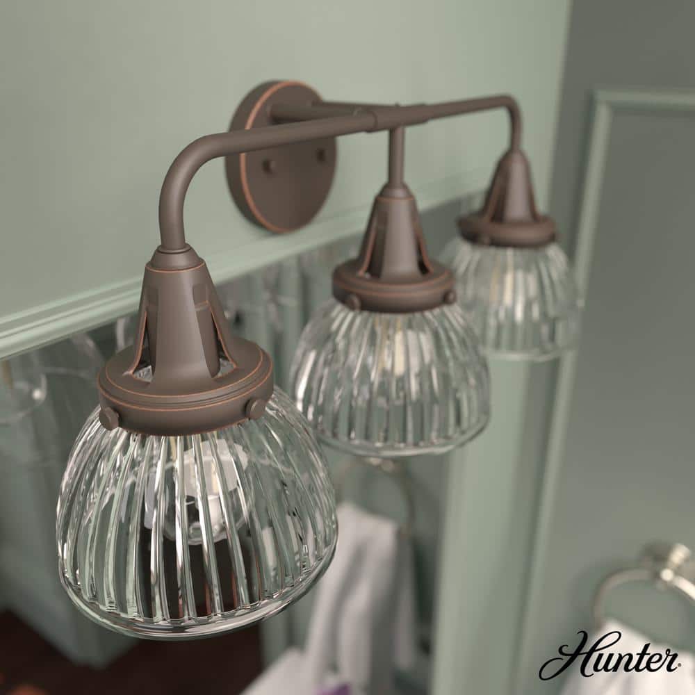 Cypress Grove 24.25 in. 3 Light Onyx Bengal Vanity Light with Clear Holophane Glass Shades Bathroom Light price history on PriceWatchPro
