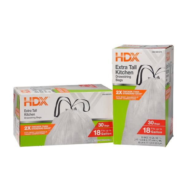 HDX White Trash Bags 18 Gal 30 COUNT Compactor Flap Kitchen Tie Closure Standard 