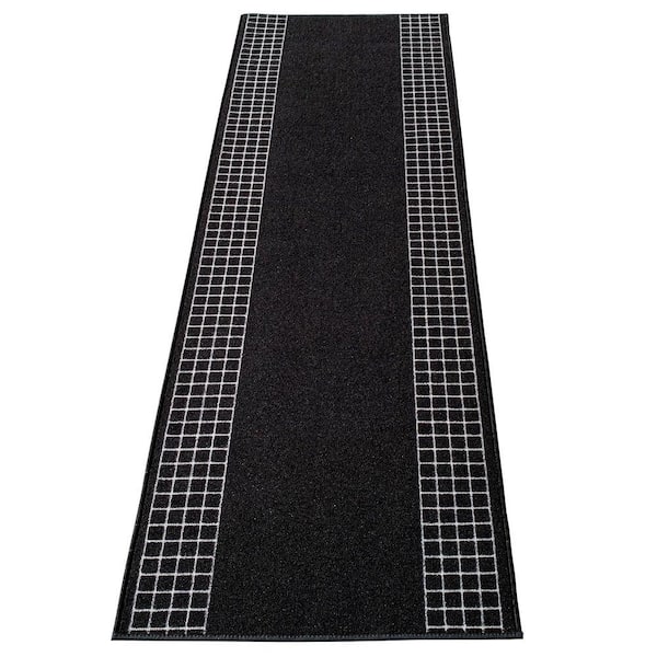 Checkered Border Black 26 in. W x 8 ft. L Runner Rug/Stair Runner 17.6 sq. ft.