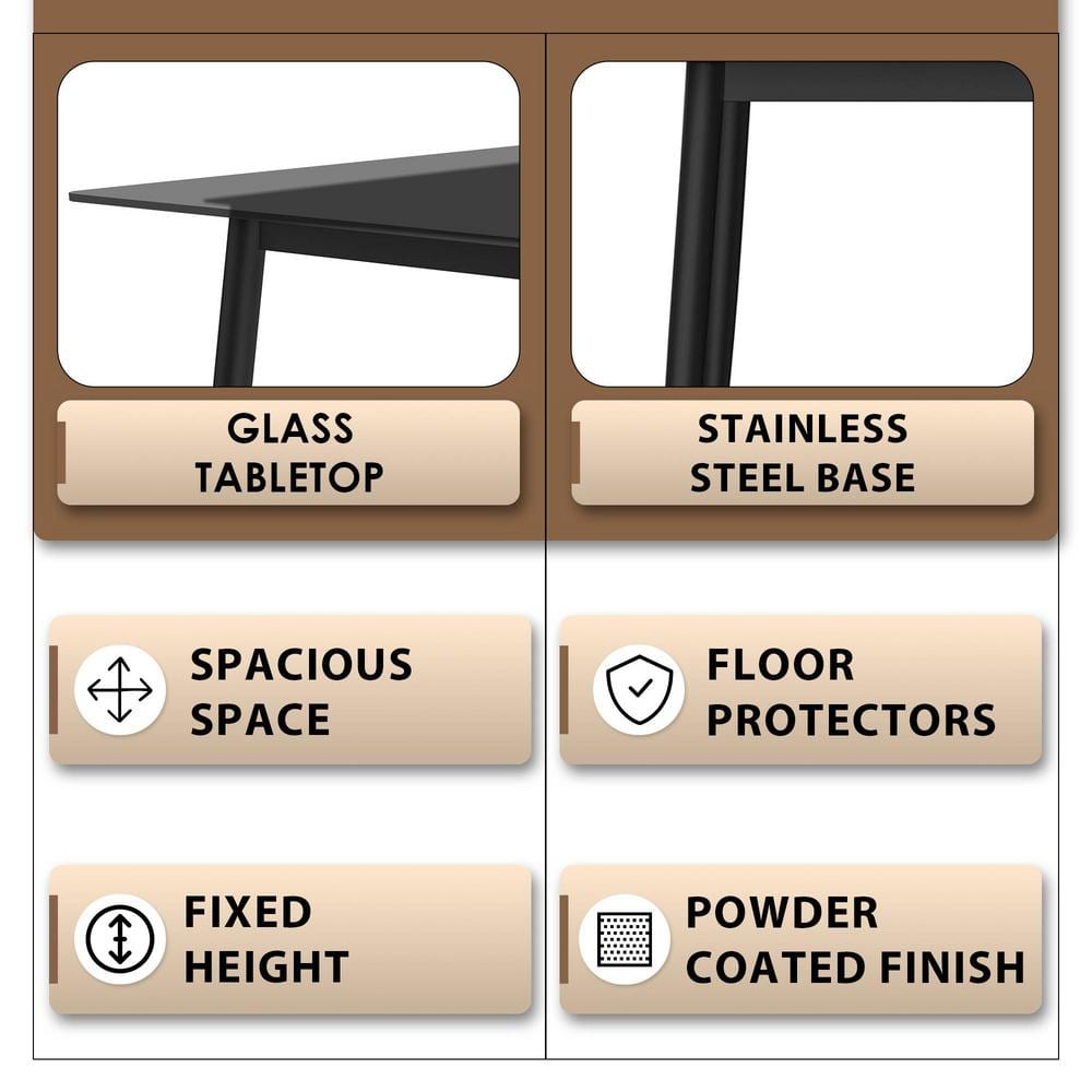 Zayle 71" Clear Glass Rectangular Dining Table with Black Steel Base