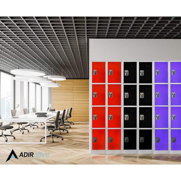 AdirOffice - 629-Series 72 in. H 4-Tier Steel Key Lock 4-Shelf Storage Locker Free Standing Cabinets in Blue (2-Pack)