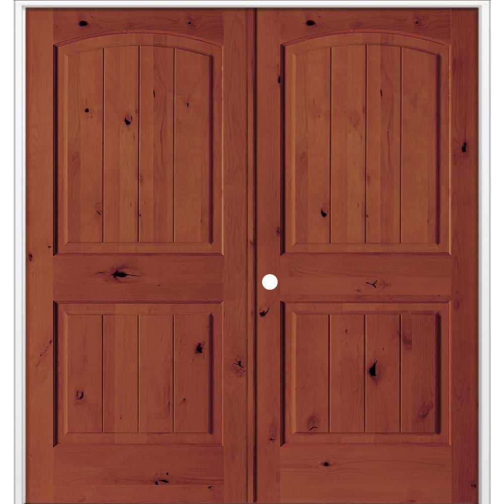 72 in. x 80 in. Rustic Knotty Alder 2-Panel Arch Top VG Right Active Amaretto Stain Wood Double Prehung Interior Door price history on PriceWatchPro