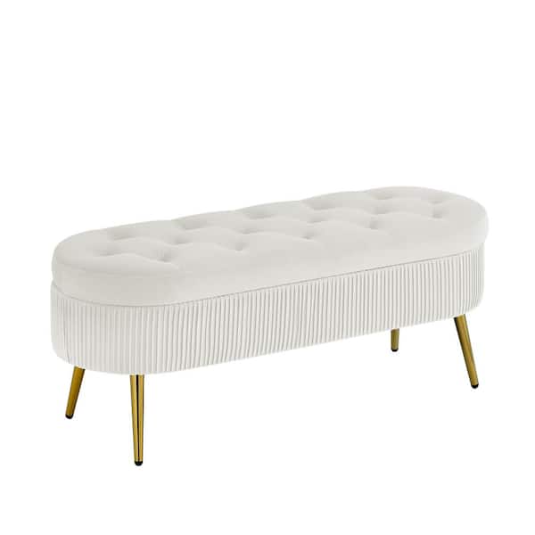 Unbranded 43.3 in. W x 15.7 in. D x 16.53 in. H Beige Linen Cabinet with Velvet Upholstered Storage Bench
