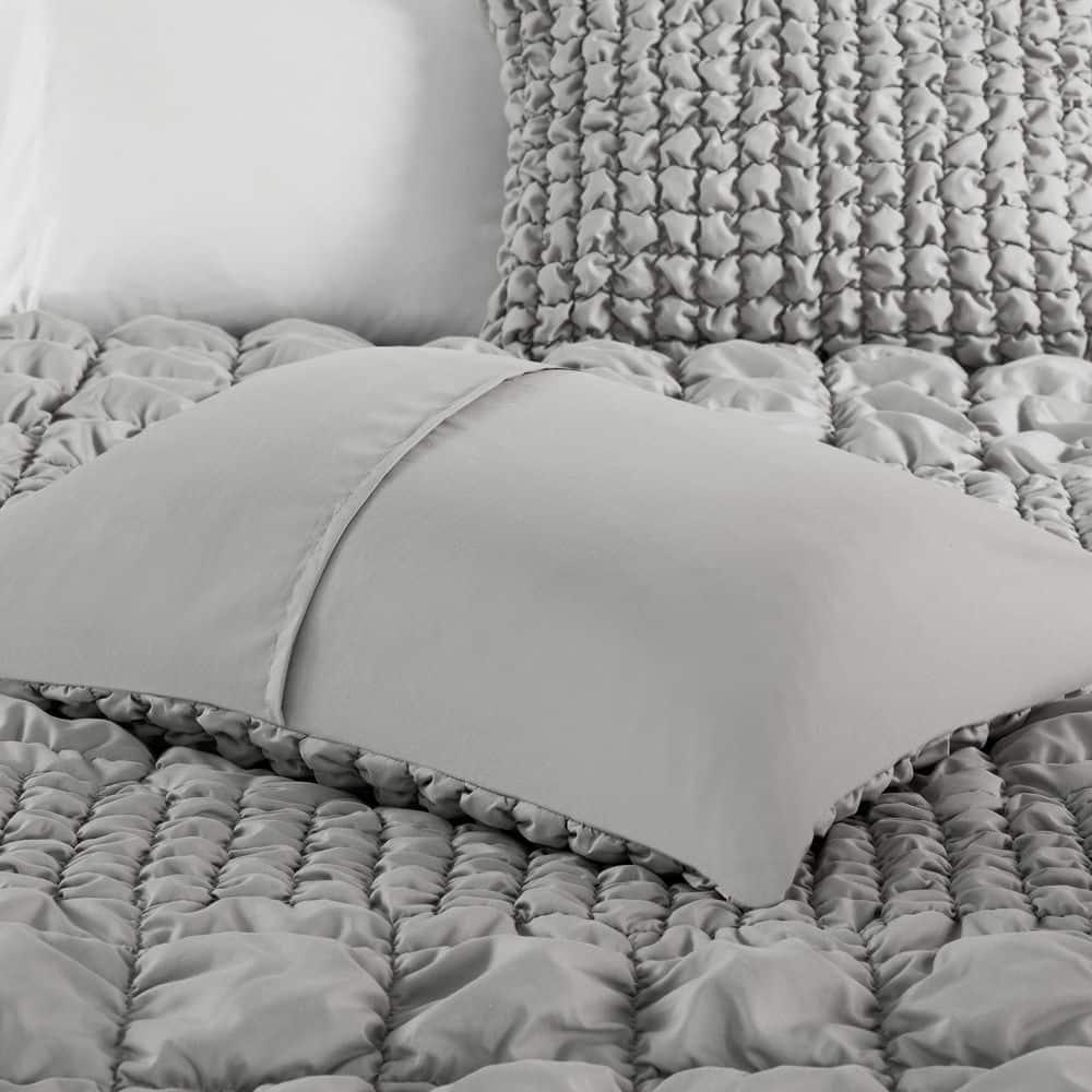 Gray Full Microfiber Ruched Comforter Set