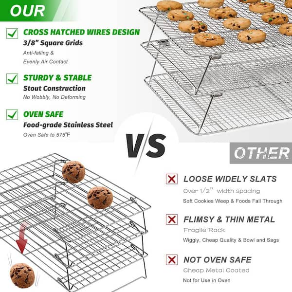 Leonyo 3-Tier Stackable Cooling Rack Set - 15x10 Inch Stainless Steel For Baking