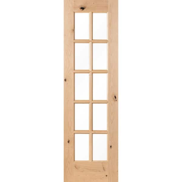 Krosswood Doors 24 in. x 80 in. Rustic Knotty Alder Wood 10-Lite Clear Tempered Glass TDL Stainable Interior Door Slab