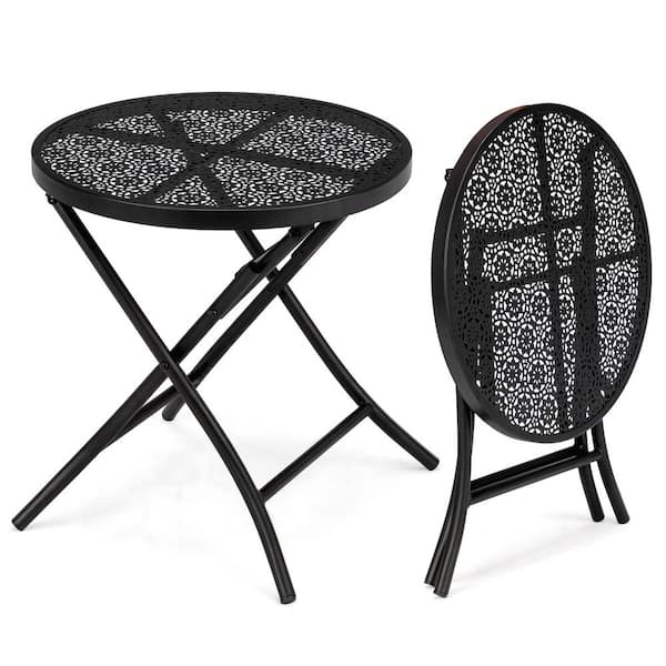 Black Patio Steel Folding Round Side Table