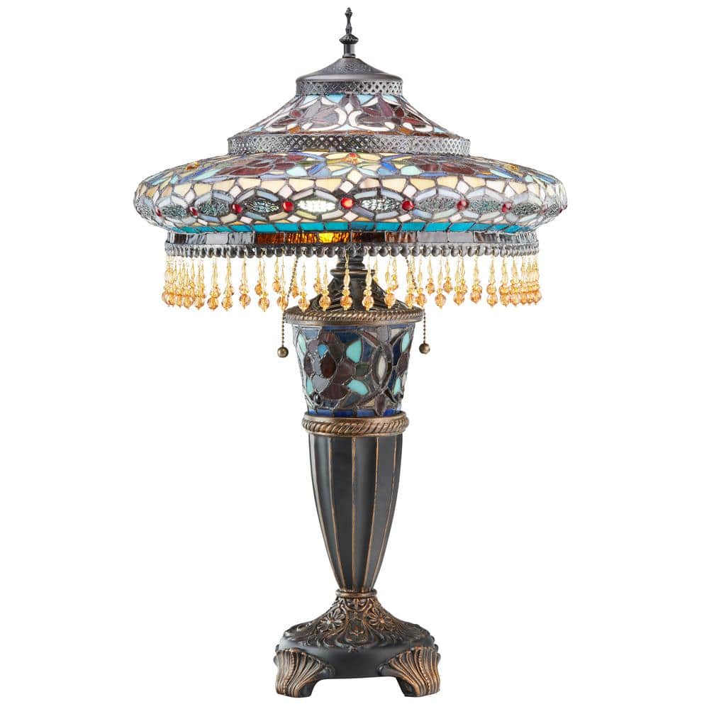 UPC 845202011009 product image for 27.5 in. Multi-Colored Stained Glass Indoor Table Lamp with Parisian Shade and L | upcitemdb.com