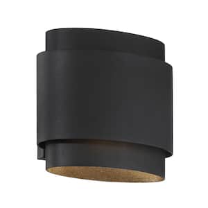 Ladner Lane 7 in. Black Indoor Outdoor Hardwired LED Wall Sconce with Etched Glass Diffuser