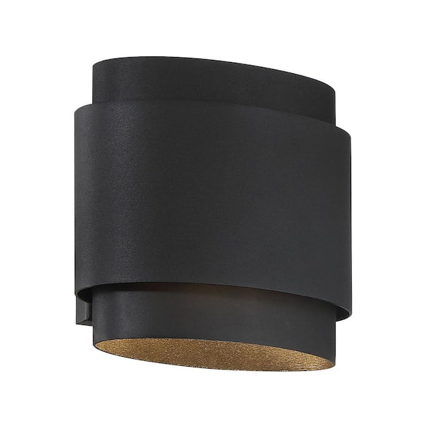 The Great Outdoors Ladner Lane 7 in. Black Indoor Outdoor Hardwired LED Wall Sconce with Etched Glass Diffuser