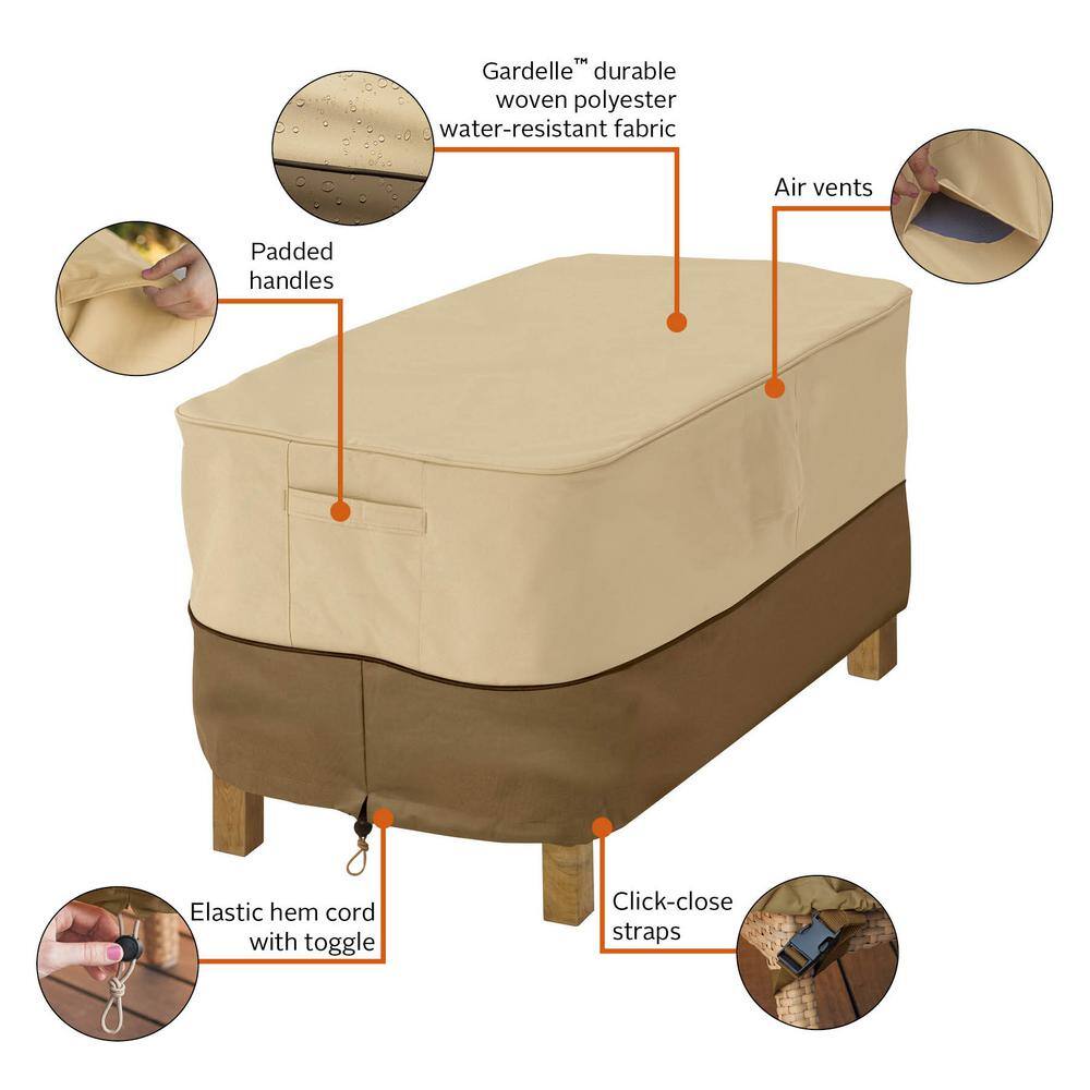Tan and Brown Polyester Patio Ottoman/Table Cover with Air Vents