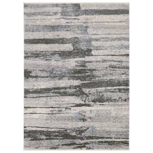 Haven Gray/Ivory 4 ft. x 6 ft. Abstract Elemental Polyester Fringed Indoor Area Rug