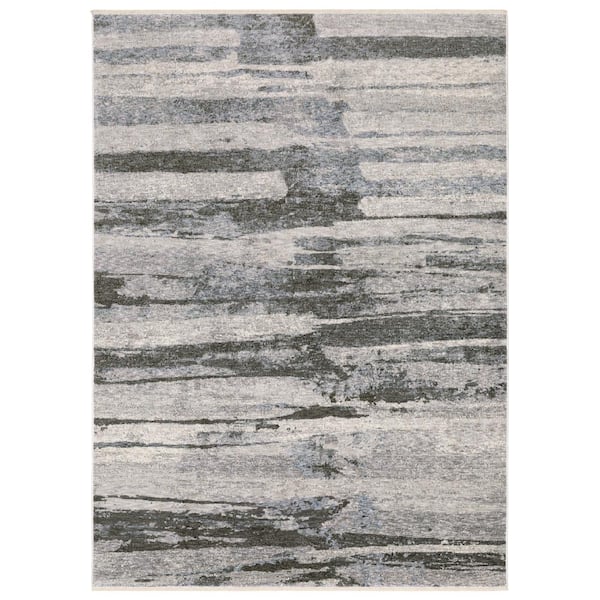 AVERLEY HOME Haven Gray/Ivory 4 ft. x 6 ft. Abstract Elemental Polyester Fringed Indoor Area Rug