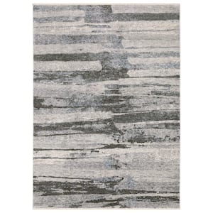 Haven Gray/Ivory 10 ft. x 13 ft. Abstract Elemental Polyester Fringed Indoor Area Rug