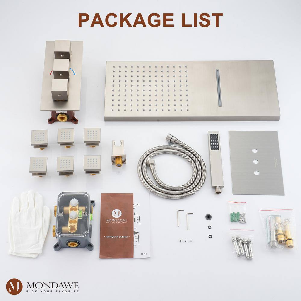 Large Brushed Nickel Dual Rain and Jet Shower System
