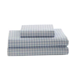 Gingham Plaid 3-Piece Blue 250TC Cotton Percale Twin Sheet Set