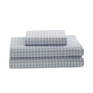 Gingham Plaid 4-Piece Blue 250TC Cotton Percale King Sheet Set