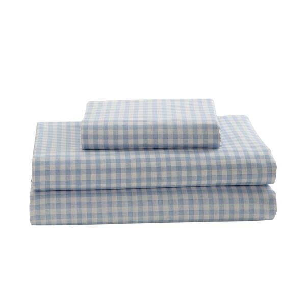 Laurel & Mayfair Gingham Plaid 4-Piece Blue 250TC Cotton Percale King Sheet Set