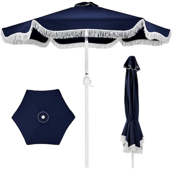 best choice products 9ft steel half patio umbrella Best Choice Products 9ft Fringe Market Umbrella Boho Patio Sunshade w/ Tilt, UPF50+
