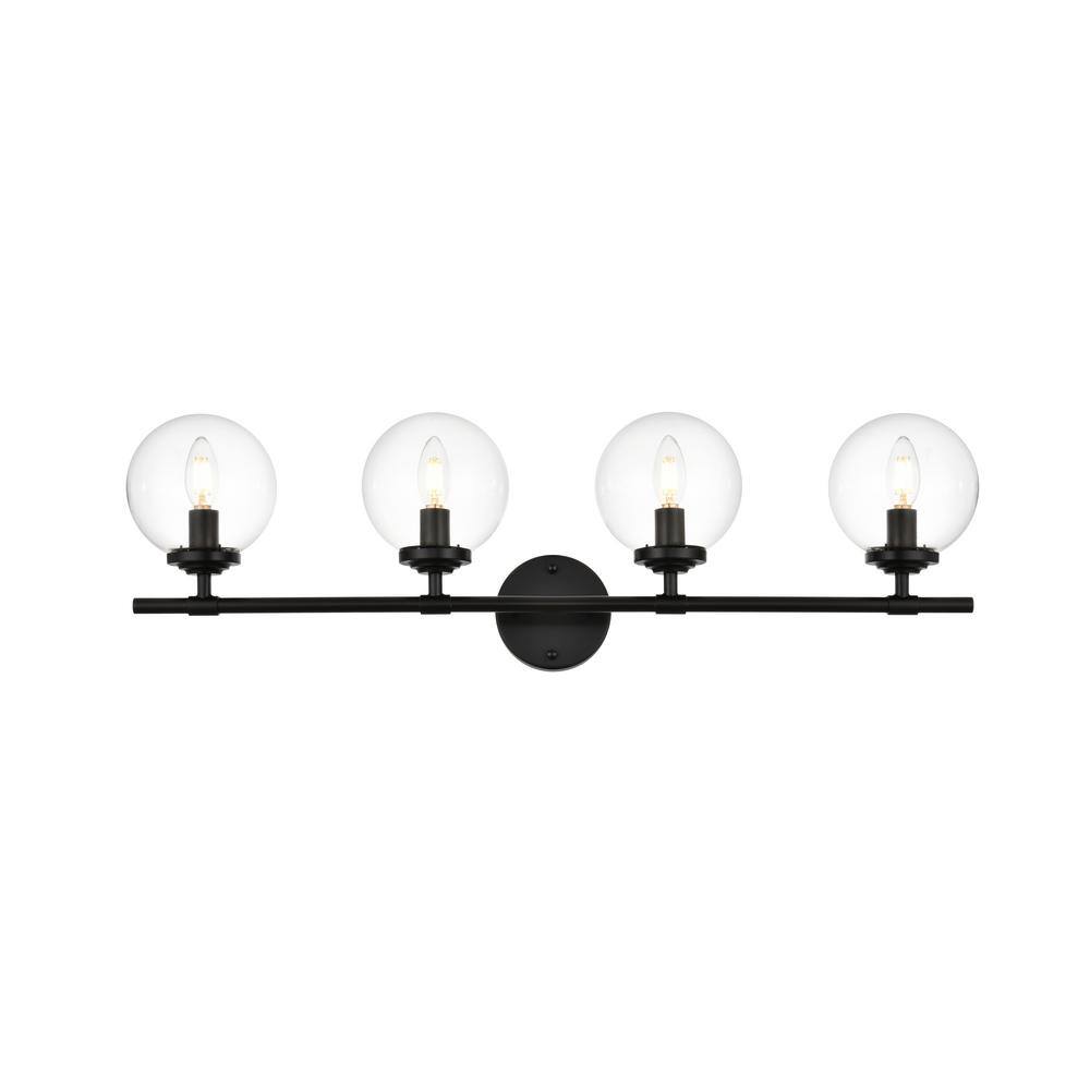 Simply Living 33 in. 4Light Modern Black Vanity Light with Clear Round
