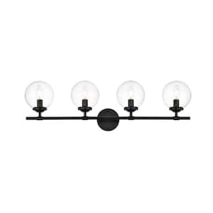 Simply Living 33 in. 4-Light Modern Black Vanity Light with Clear Round Shade