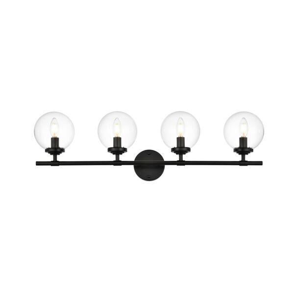 Simply Living 33 in. 4Light Modern Black Vanity Light with Clear Round