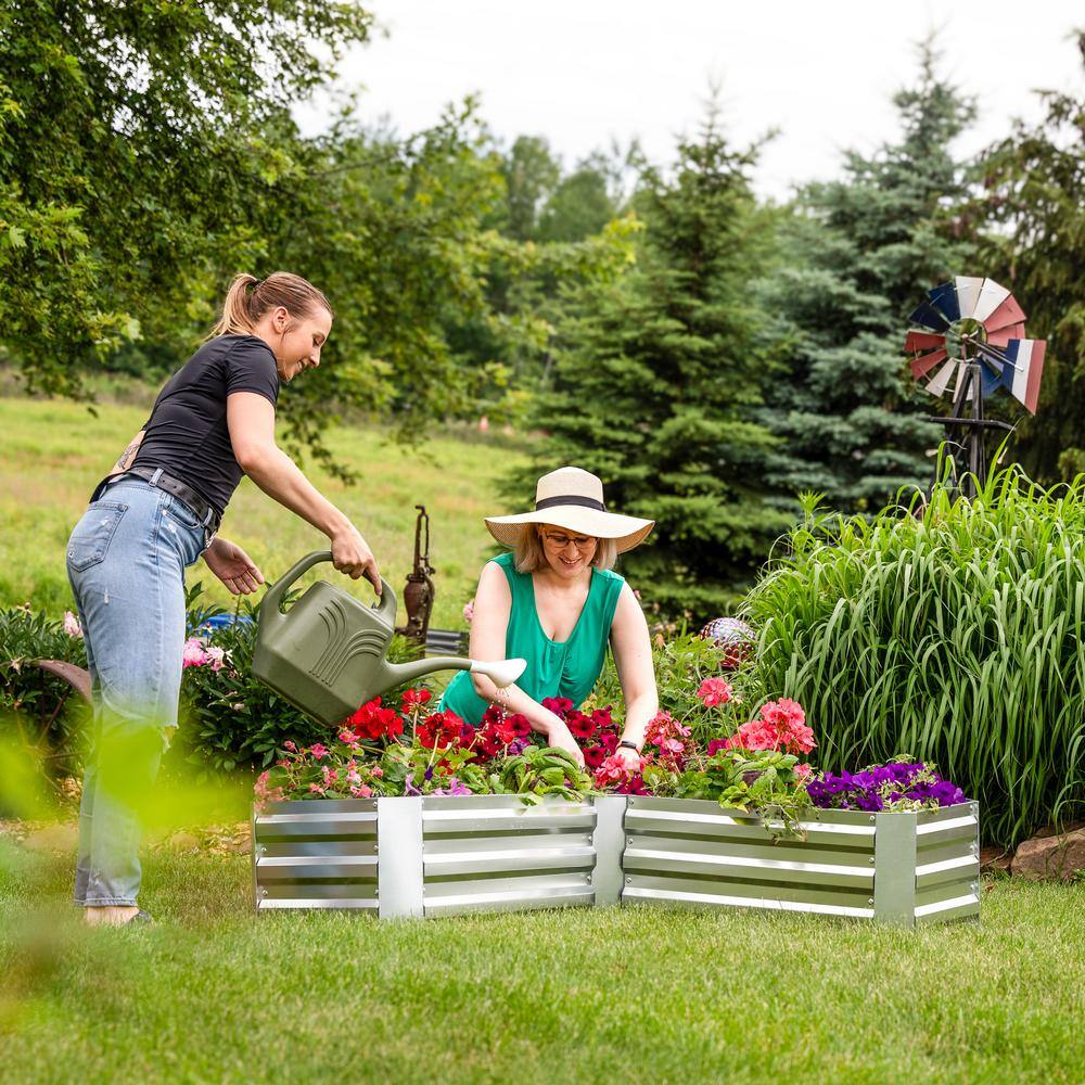 L-Shaped Silver Galvanized Steel Raised Garden Bed