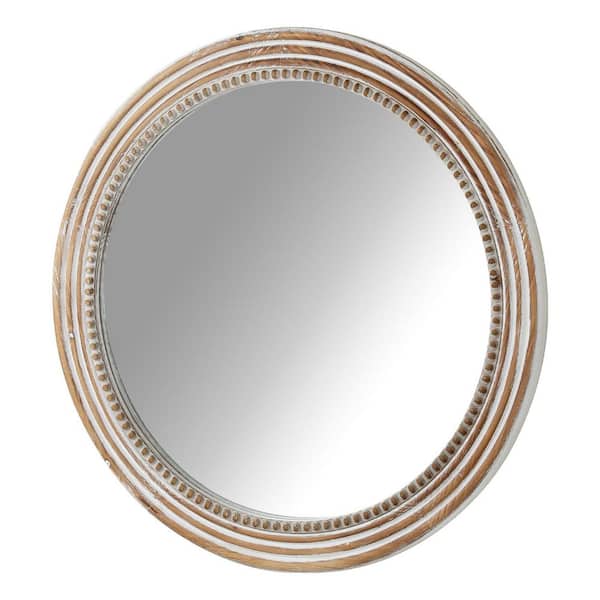 Unbranded 23.62 in. x 23.62 in. White Wood Frame Round Vintage Vanity Mirror, Wall Decor, Living Room Bathroom Bedroom Entryway