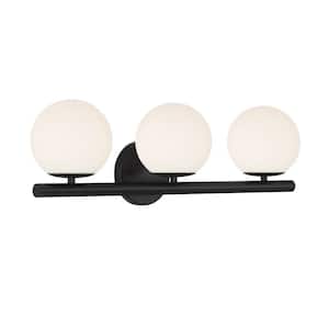 Crown Heights 25 in. 3-Light Matte Black Contemporary Vanity with Etched Opal Glass Shades