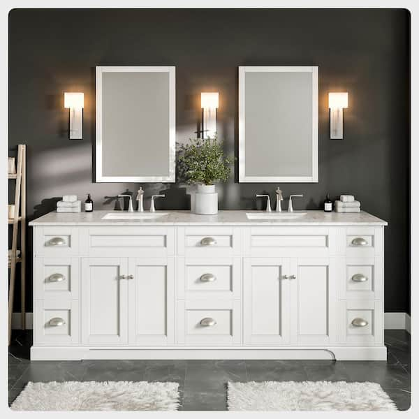 Epic 84 in. Double Sink White Bath Vanity with White Carrara Quartz Top (Assembled)