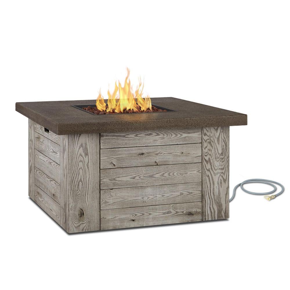 Weathered Gray Fiber Cast Concrete Gas Fire Pit Table