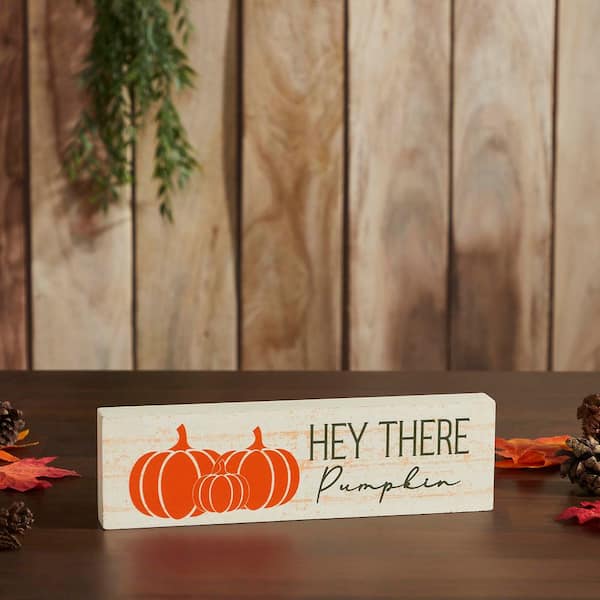 Hey There Pumpkin 3 in. x 10 in. Cream Base MDF Wall Art