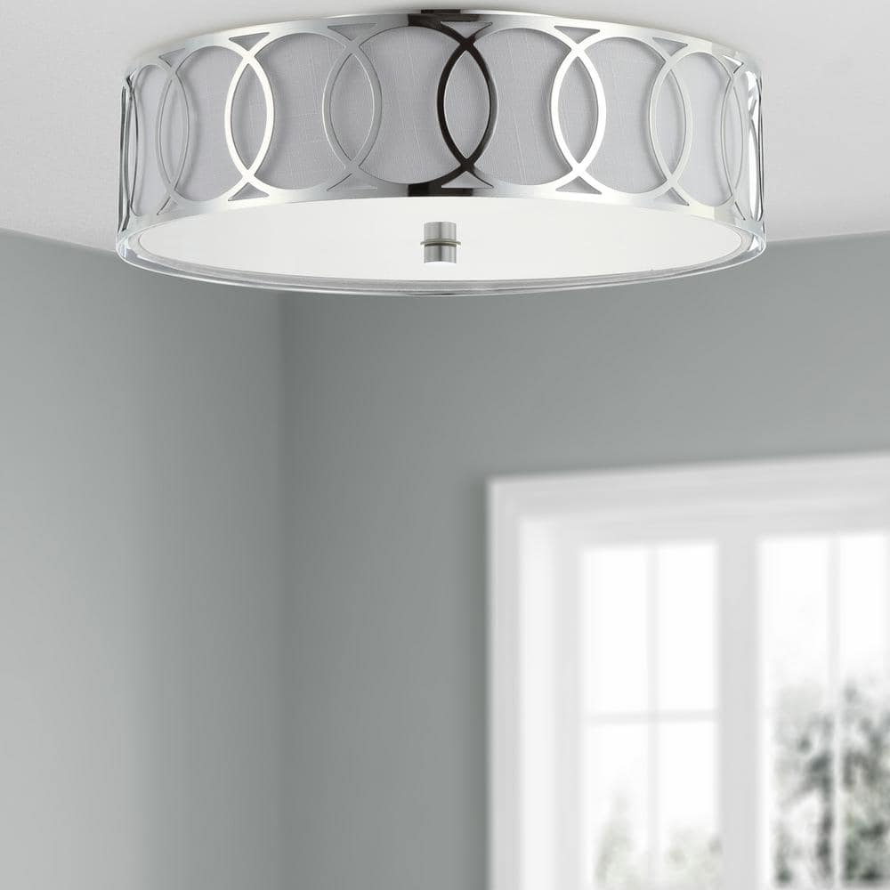 Aubrey Chrome Polished 15.5" LED Flush Mount with Linen Shade