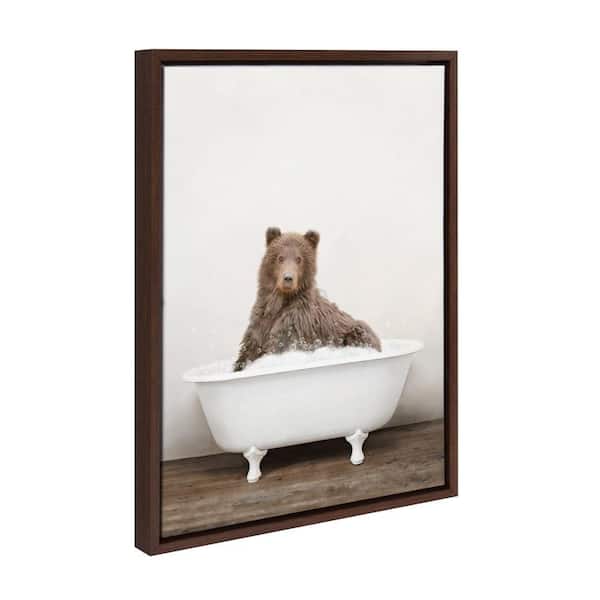 Sylvie "Bear Rustic Bubble Bath" by Amy Peterson Art Studio Brown Framed Art Print 18 in. x 24 in.