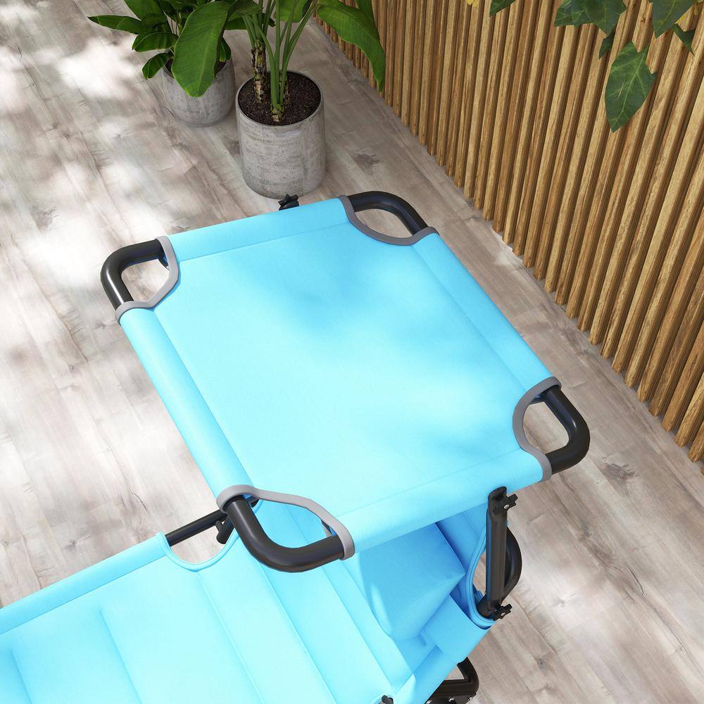 Light Blue Adjustable Outdoor Chaise Lounge with Cushions and Sun Shade