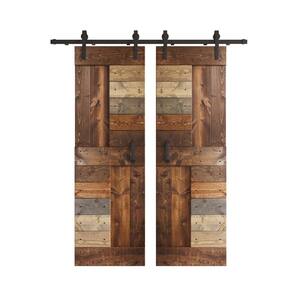 K Series 48 in. x 84 in. Multi Color Knotty Pine Wood Double Sliding Barn Door with Hardware Kit