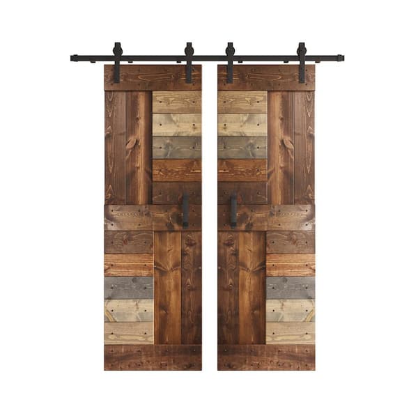COAST SEQUOIA INC S Series 48 in. x 84 in. Multi Color Knotty Pine Wood Double Sliding Barn Door with Hardware Kit