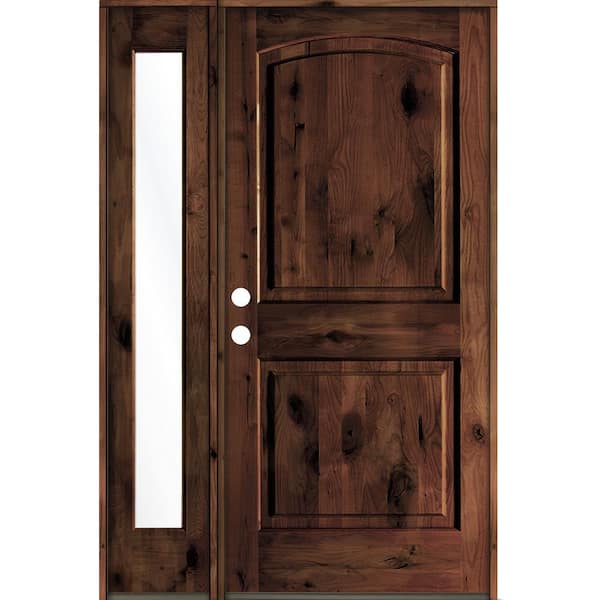 Krosswood Doors 50 in. x 80 in. Knotty Alder 2-Panel Right-Hand/Inswing Clear Glass Red Mahogany Stain Wood Prehung Front Door