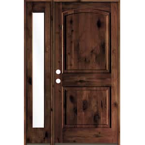 56 in. x 80 in. Knotty Alder 2-Panel Right-Hand/Inswing Clear Glass Red Mahogany Stain Wood Prehung Front Door