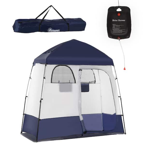 Otryad 7.2 ft. x 4.2 ft. Blue Pop Up Privacy Shelter, Portable Outdoor Shower Tent with 2-Rooms, Floor and Carrying Bag