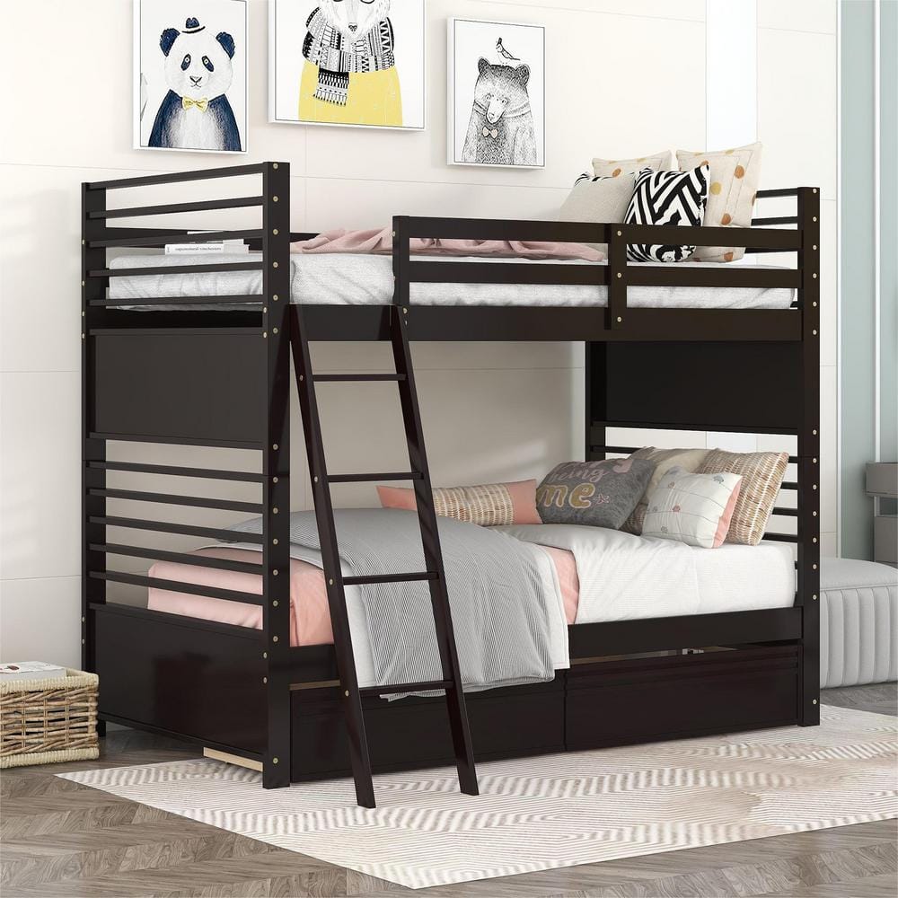 Harper & Bright Designs Elegant Espresso Twin Over Twin Wood Bunk Bed ...