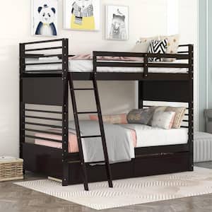 Elegant Espresso Twin Over Twin Wood Bunk Bed With 2-Drawers