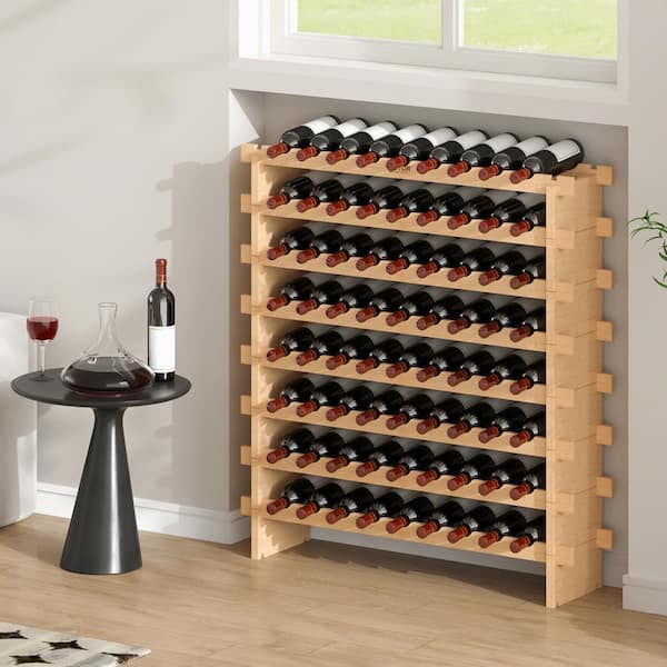 72-Bottle Freestanding Wines Holder Display Shelf 8-Tier Natural Color Storage Racks Stackable Modular Wine Rack