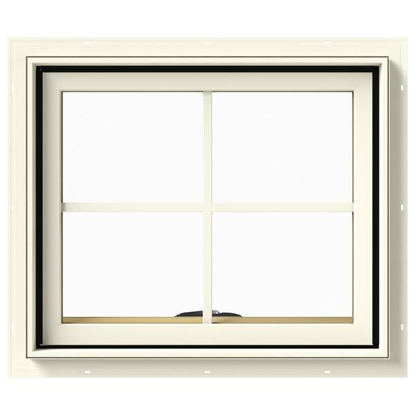 JELD-WEN 24 in. x 20 in. W-2500 Series Cream Painted Clad Wood Awning Window w/ Natural Interior and Screen