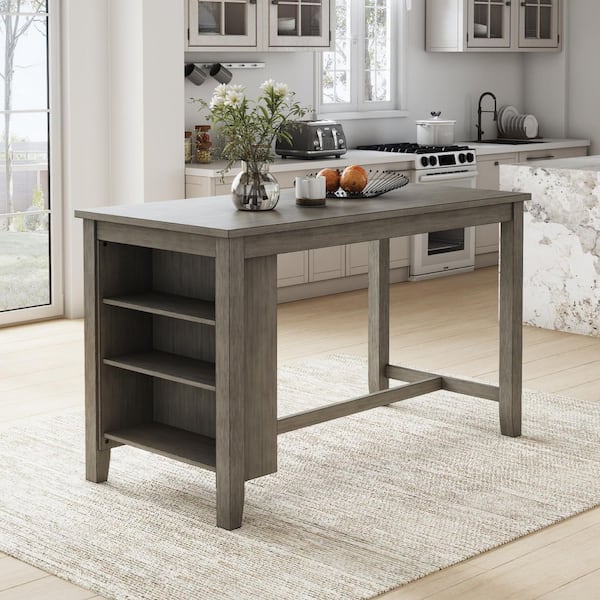 Caitbrook Casual Gray Wood 30 in. 4 Legs Dining Table Seats 4