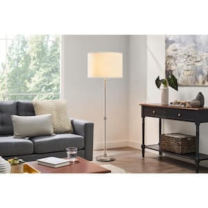 Kersey 61 in. 2-Light Brushed Nickel and Clear Acrylic Standard Floor Lamp with Fabric Drum Shade